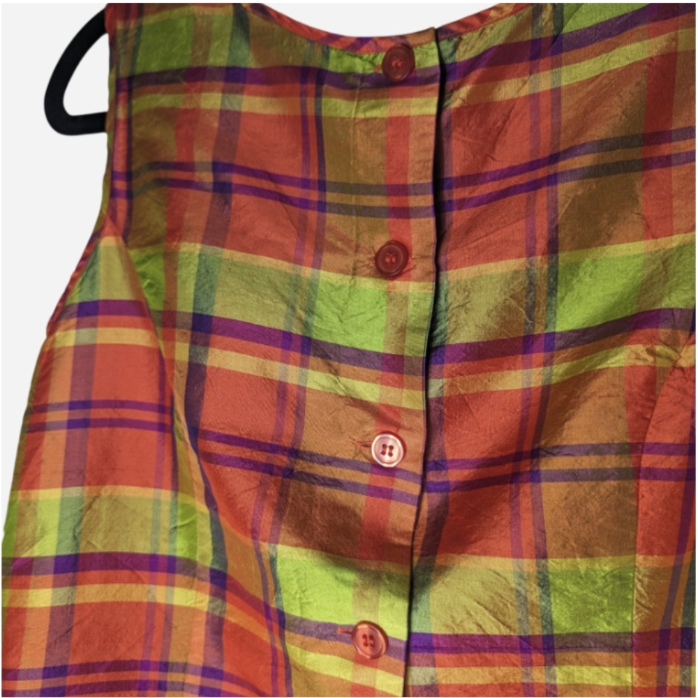 Pre-owned Plaid Sleeveless Blouse - Multicolor 100% Silk - Picture 2 of 6